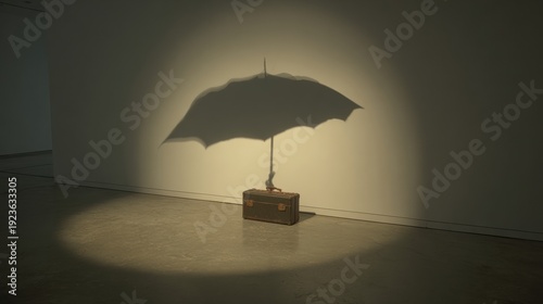 Wallpaper Mural Silhouette of an Umbrella Casting Shadow on a Suitcase in a Minimal Space at a Gallery During Afternoon Light Torontodigital.ca