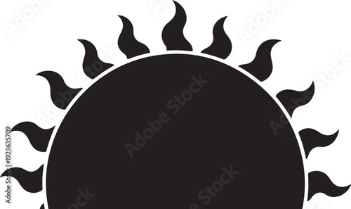 Simple black sun icon with white background illustration