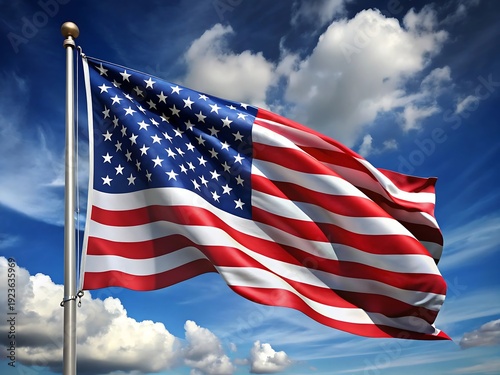 american flag against blue sky
