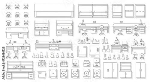 Detailed architectural drawings of various furniture designs and layouts for interior spaces.