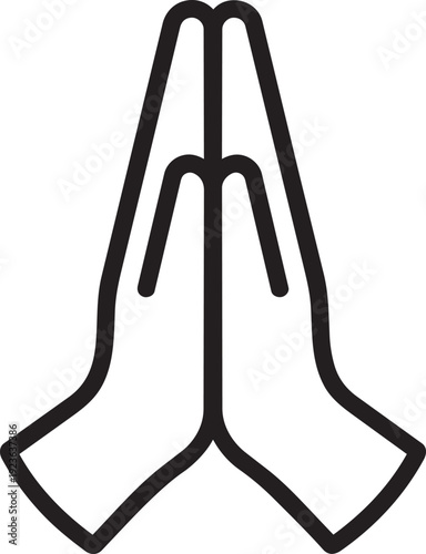 two hands folded together in a classic praying gesture symbolizing faith hope and spiritual belief in minimalist vector outline