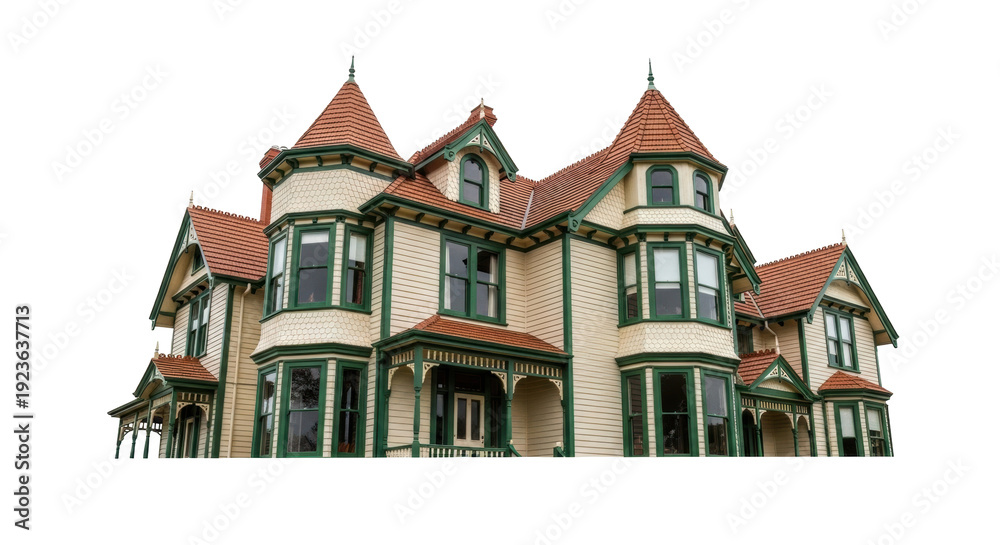 Fototapeta premium Isolated Victorian residence, historical family house, luxury home, elegant residence, USA style