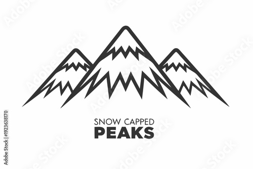 Three snowcapped mountain peaks are depicted with a simplified minimalist outline