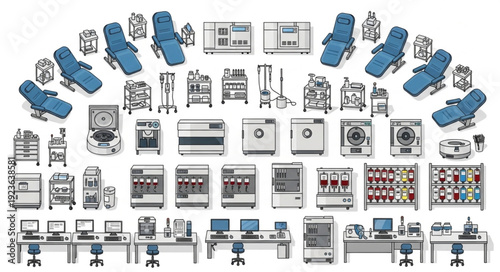 Medical and laboratory equipment arranged in a comprehensive and organized manner for scientific research.