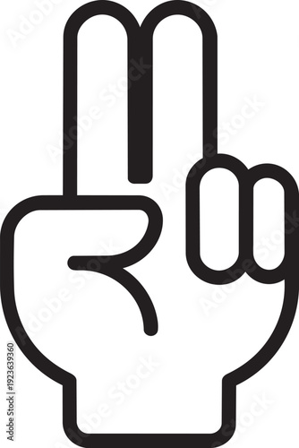 hand holding two fingers strictly upright signifying an oath promise or the number two in clean simple line drawing