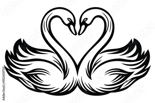 Two black swan silhouettes face each other, forming a heart shape with their necks