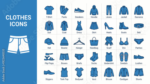 Clothing Icons Vector Chart – Fashion and Apparel Symbols