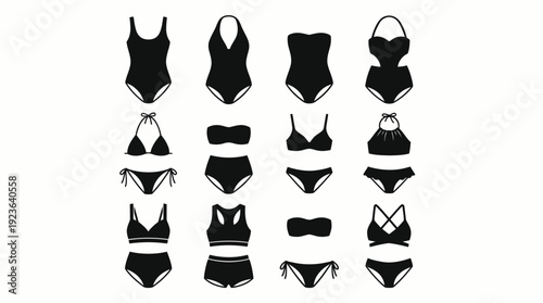 Women’s Swimwear Silhouettes Vector – Bikini and One‑Piece Styles
