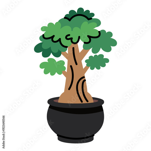 Decorative tree symbolizing luck, prosperity, and financial growth. Flat illustration for business success, wealth, and home decor concepts.