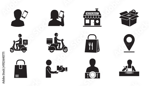 Food delivery icons for business and restaurant services
