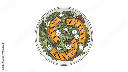 Healthy pumpkin salad with feta and seeds