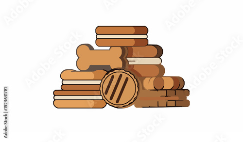 Stacked Dog Biscuits Flat Vector Illustration with Bone and Sandwich Style Pet Treats Isolated on White