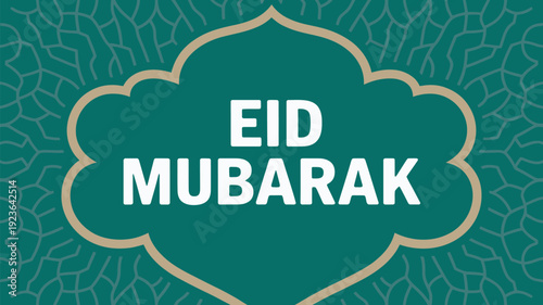 A festive Eid Mubarak greeting card with a green and gold design