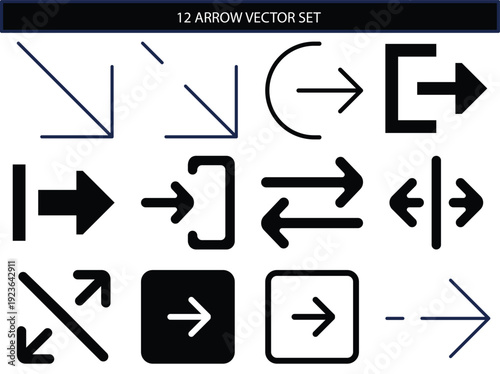 12 different types of arrow symbols for design and vector use set Vector, illustration