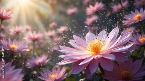 Sunlit Pink Flower Field - 4K Botanical Beauty for Garden Art & Nature Calendars
