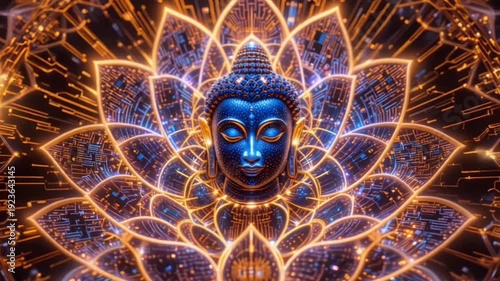 Digital Buddha Enlightenment - 4K Spiritual Tech Fusion for Meditation Apps & Sacred Art
