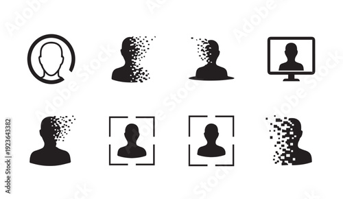 Digital human icons with various identification and data visualization concepts
