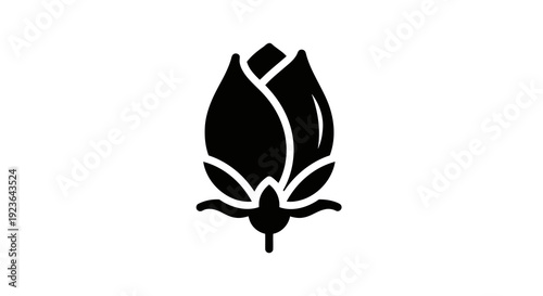 A minimalist black tulip icon on a white background, symbolizing simplicity and elegance.