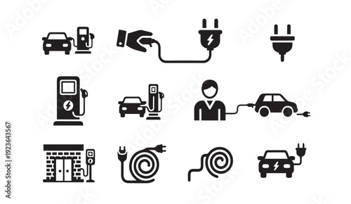 Electric vehicle charging icons for sustainable energy solutions