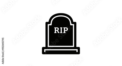 A simple black and white illustration of a tombstone with rip written on it