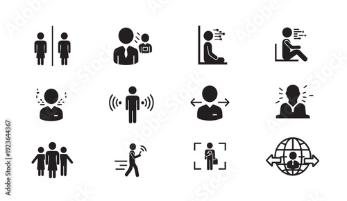 Set of modern black social interaction and communication icons for business