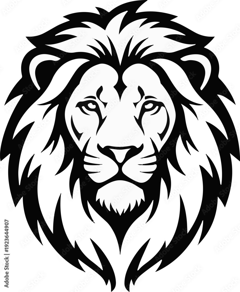 Fototapeta premium Majestic lion head with flowing mane in a bold, graphic style