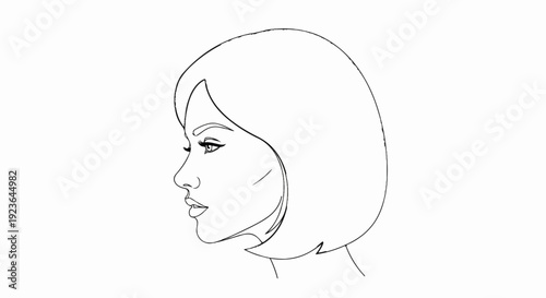 Minimalist line art drawing of a woman's profile with bobbed hair