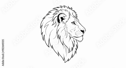 Majestic lion head silhouette, profile view, sharp lines, regal mane