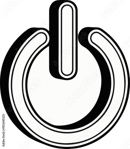 Iconic circular power button symbol with a vertical line inside, 3D effect