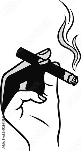 Hand holding a lit cigar with smoke rising