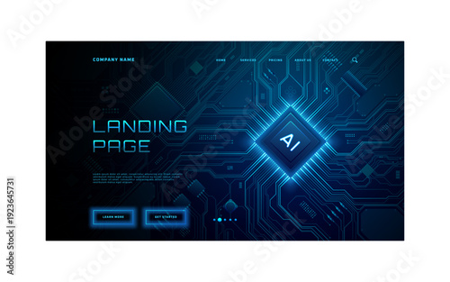 Wallpaper Mural Blue circuit board background with glowing tech lines and digital patterns. Modern AI technology template for landing page, presentation, or tech banner design. Vector illustration Torontodigital.ca