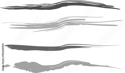 Set of horizontal black ink brush strokes and long hand drawn paint smears with grunge texture for design dividers