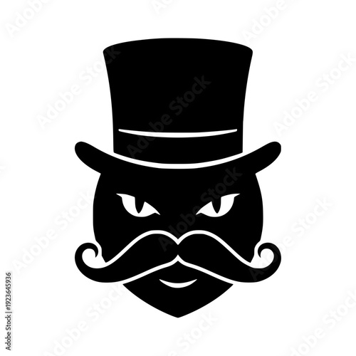 Black cat head with top hat and vintage mustache silhouette