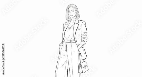 Fashionable woman in a stylish suit and handbag, sketched style