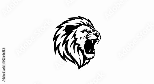 Ferocious lion head roaring with sharp teeth and a wild mane