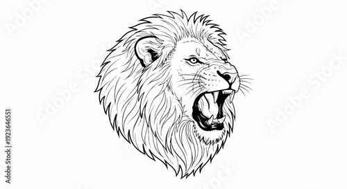 Ferocious lion head with mane and open mouth roaring