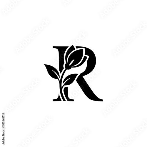 Minimalist Floral Letter R Vector Logo