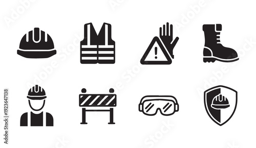 Construction safety icons set for protection and warning