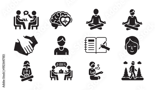 Mindfulness and wellness icons for mental health and self-care