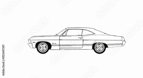 Line art outline of a classic coupe car, presented in profile