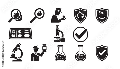 Black icons depicting food safety and quality control processes