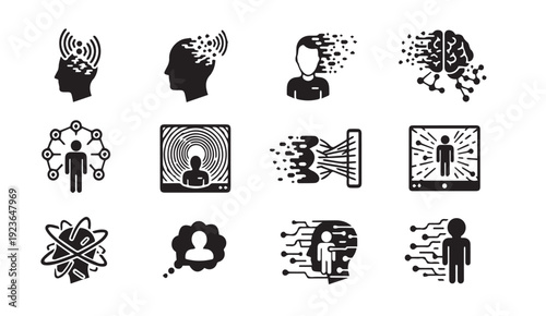 Black icons illustrating digital human connection and technology integration