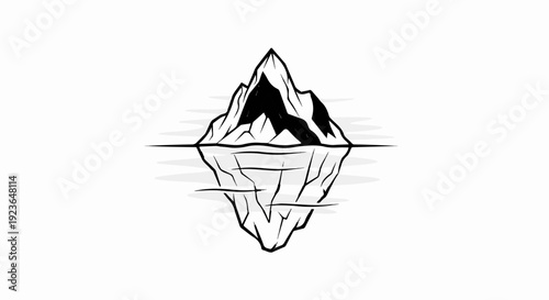 Hand-drawn black and white illustration of an iceberg with reflection on water