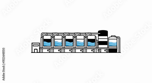Industrial water purification system with interconnected tanks
