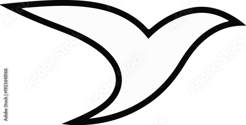 Minimalist abstract outline of a bird in flight against a white background