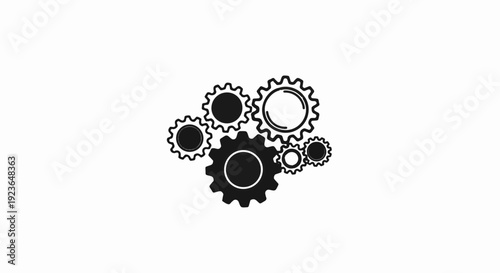 Interlocking gears symbolizing connection and mechanical synergy in black and white