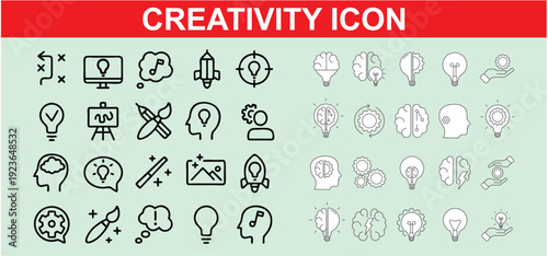 Creativity and Idea Icons, Innovation and Inspiration Symbols, Thin Line Style