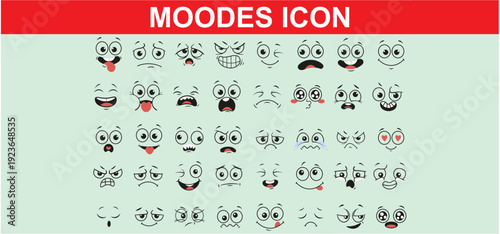 Moods and Expressions Icons, Funny Cartoon Faces, Hand-drawn Style