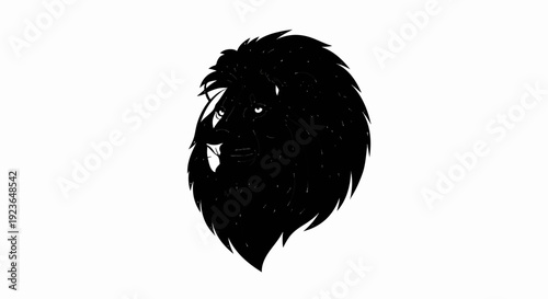 Minimalist black lion head profile with textured mane and eyes