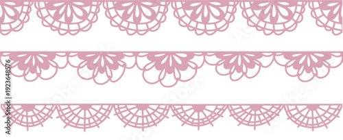 Whimsical seamless lace edges suitable for wedding designs, bachelorette invitations and feminine decorative borders.